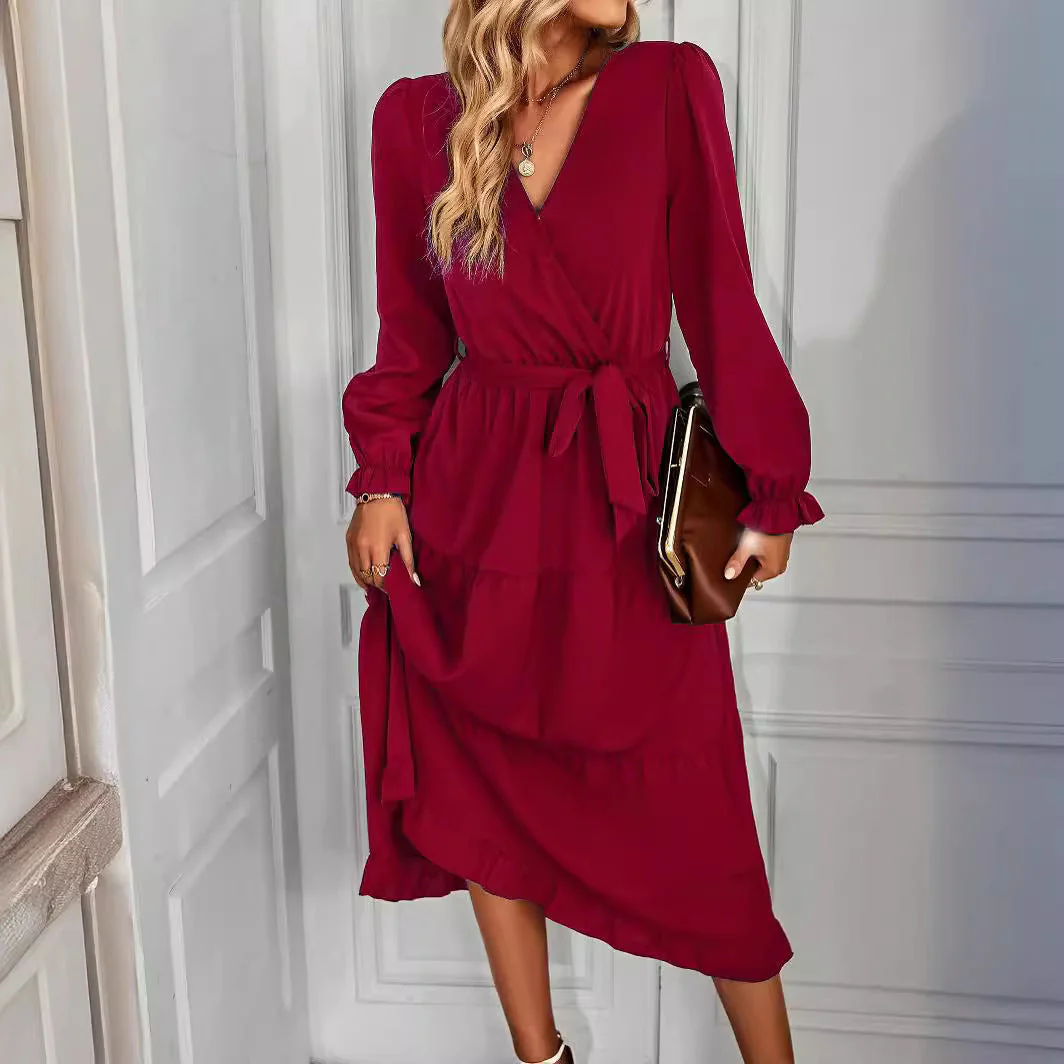 Damen Wickelkleid mit Rüschen und Taillengürtel Heidi-Mode - Image 4