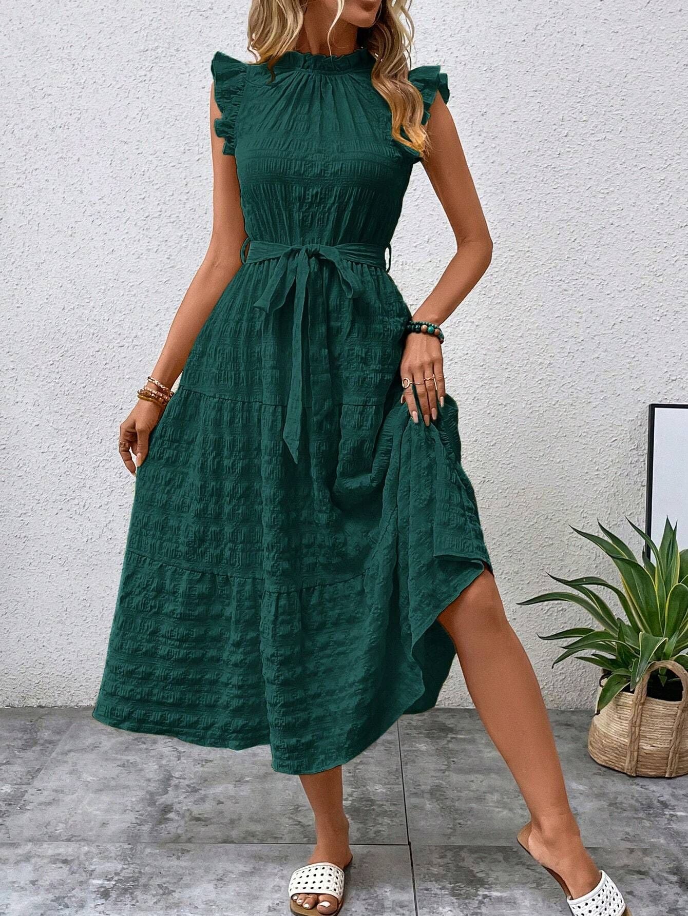 Damen Wickelkleid mit Rüschendetails und Erzählt Kleidersaum Heidi-Mode - Image 8