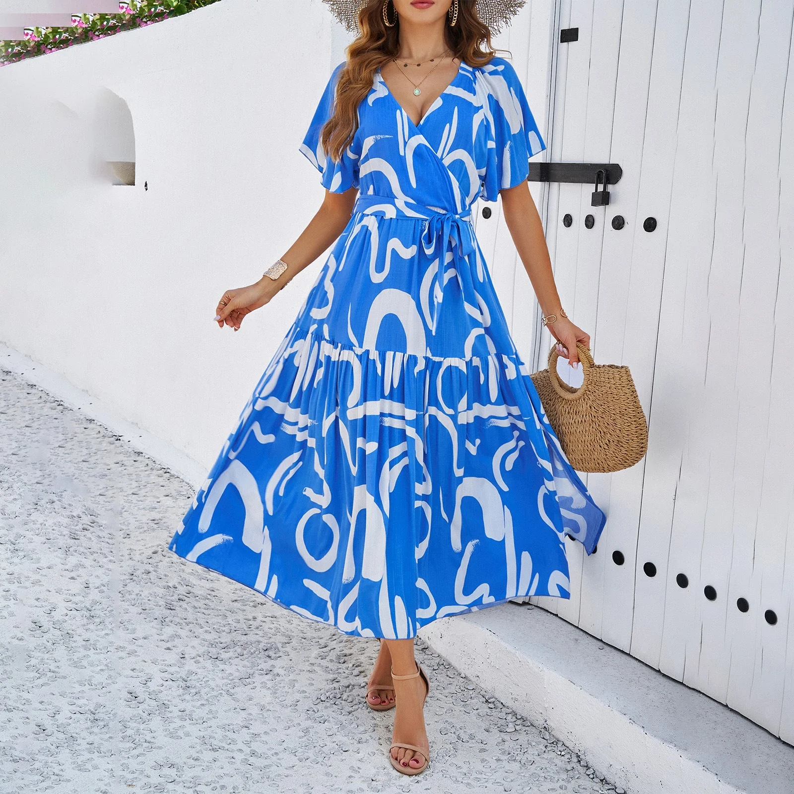Damen Wickelkleid mit Voluminösen Ärmeln und Verspieltem Muster Heidi-Mode - Image 4