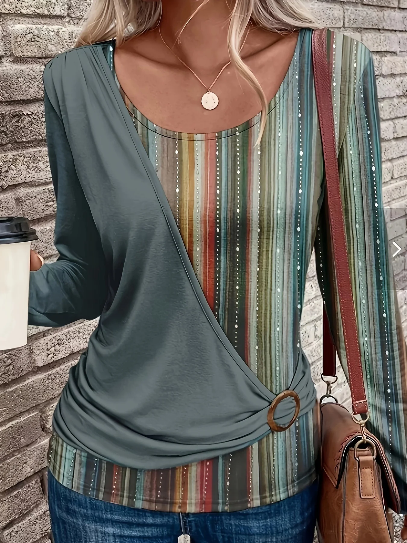 Damen Wickeloberteil mit modischem Ringdetail und attraktiven Streifen Heidi-Mode - Image 6