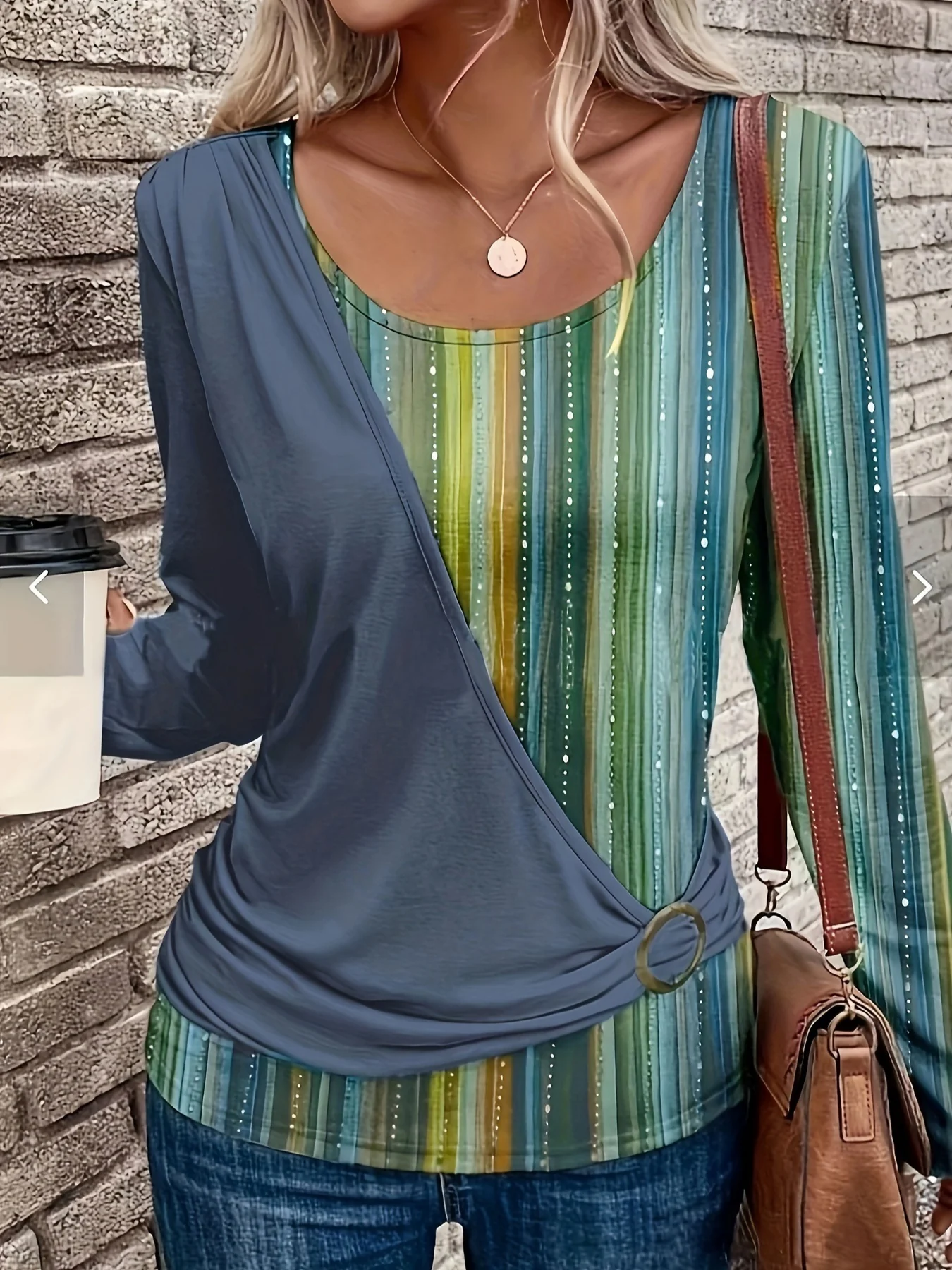 Damen Wickeloberteil mit modischem Ringdetail und attraktiven Streifen Heidi-Mode - Image 7