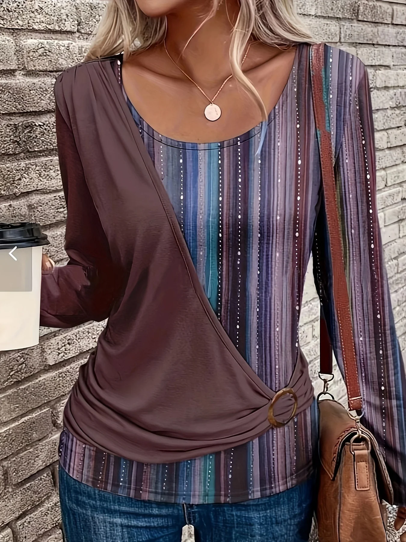 Damen Wickeloberteil mit modischem Ringdetail und attraktiven Streifen Heidi-Mode - Image 8