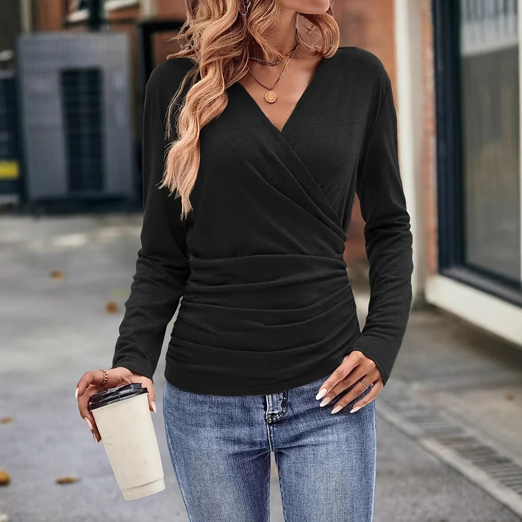 Damen Wickelshirt mit Figurformendem Design und V-Ausschnitt Heidi-Mode