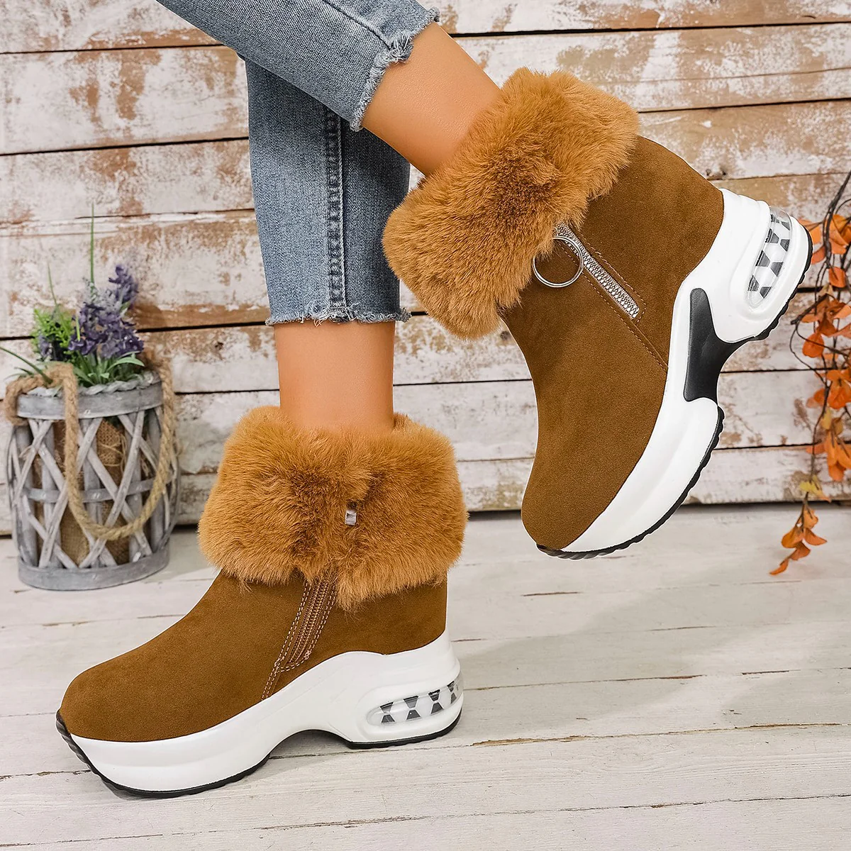Damen Winterliche Sneaker-Stiefel mit flauschigem Kunstfellkragen und innovativer Sohle Heidi Mode - Image 4