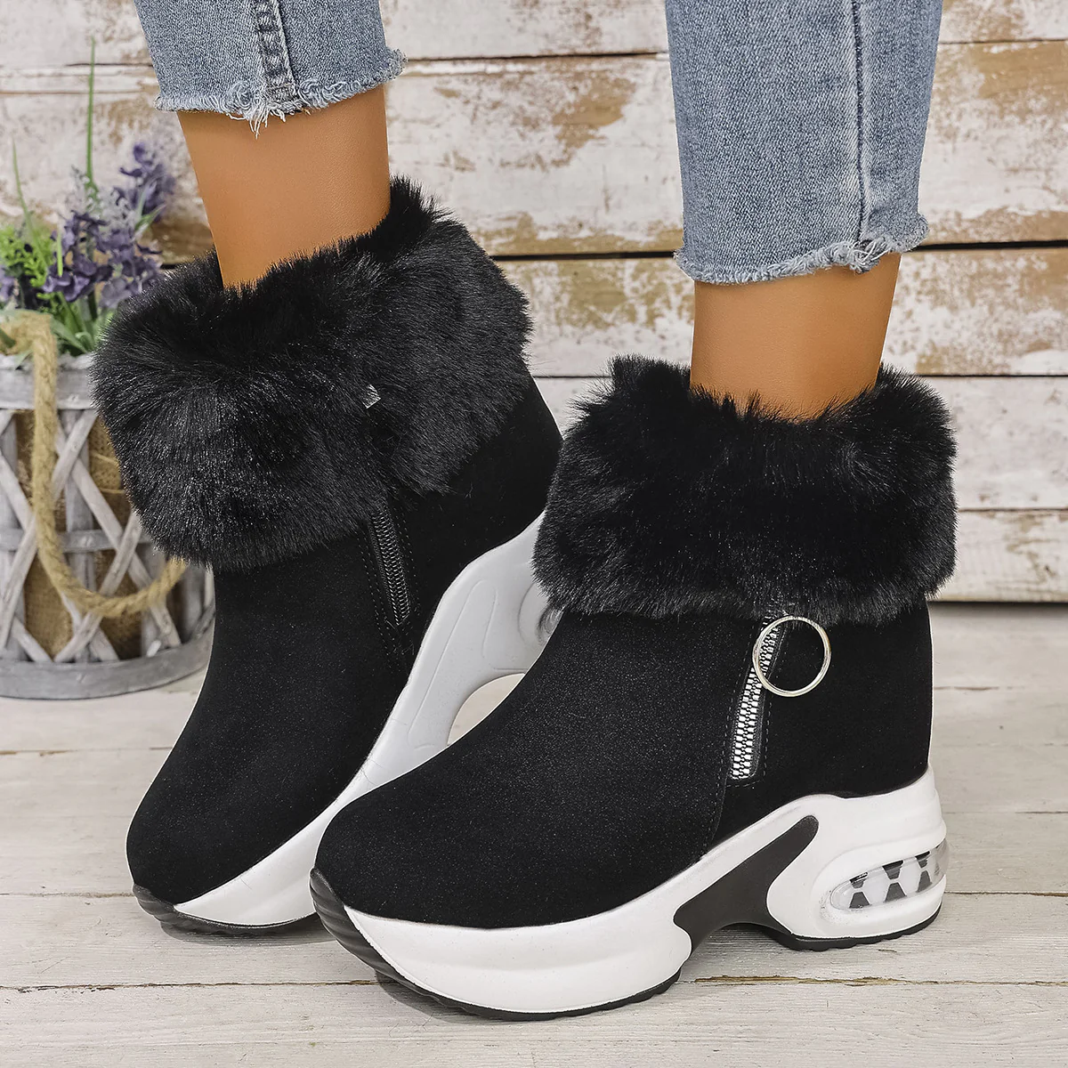 Damen Winterliche Sneaker-Stiefel mit flauschigem Kunstfellkragen und innovativer Sohle Heidi Mode - Image 6