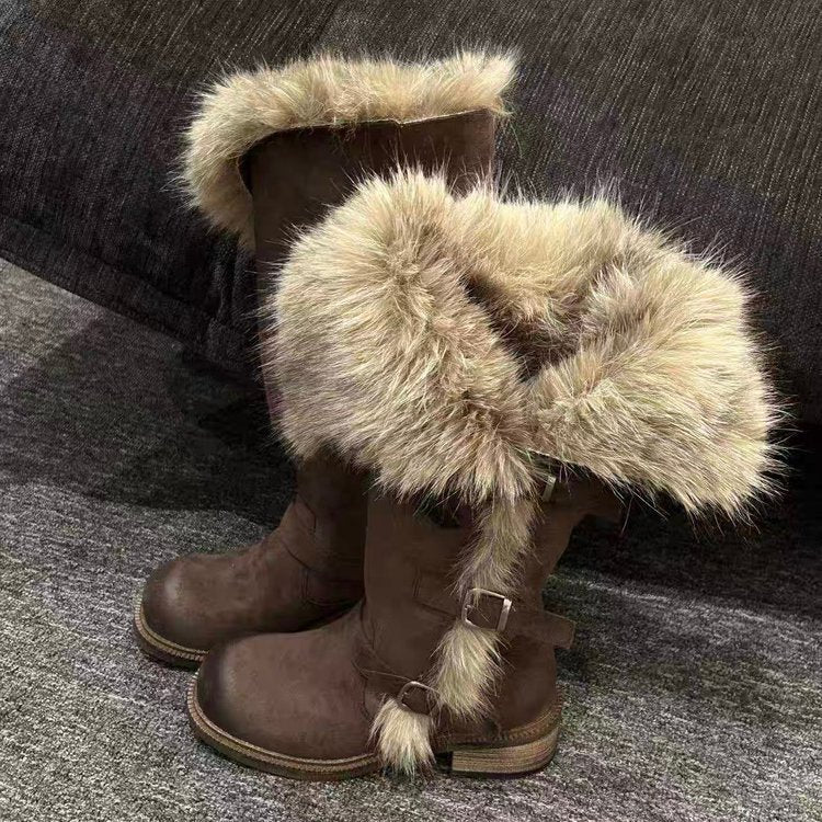 Damen Winterstiefel mit flauschigem Kunstfellkragen und modischen Schnallen Heidi Mode - Image 7