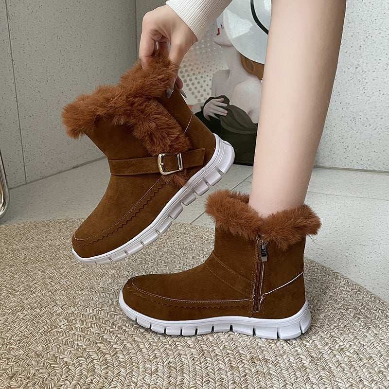 Damen Winterstiefel mit kuscheligem Kunstfell und modischem Riemen Heidi Mode