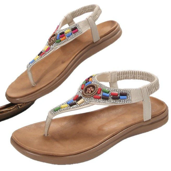 Damen Zehentrenner-Sandalen mit Buntem Schmuckdetail und Bequemer Fußbettgestaltung Heidi-Mode - Image 5