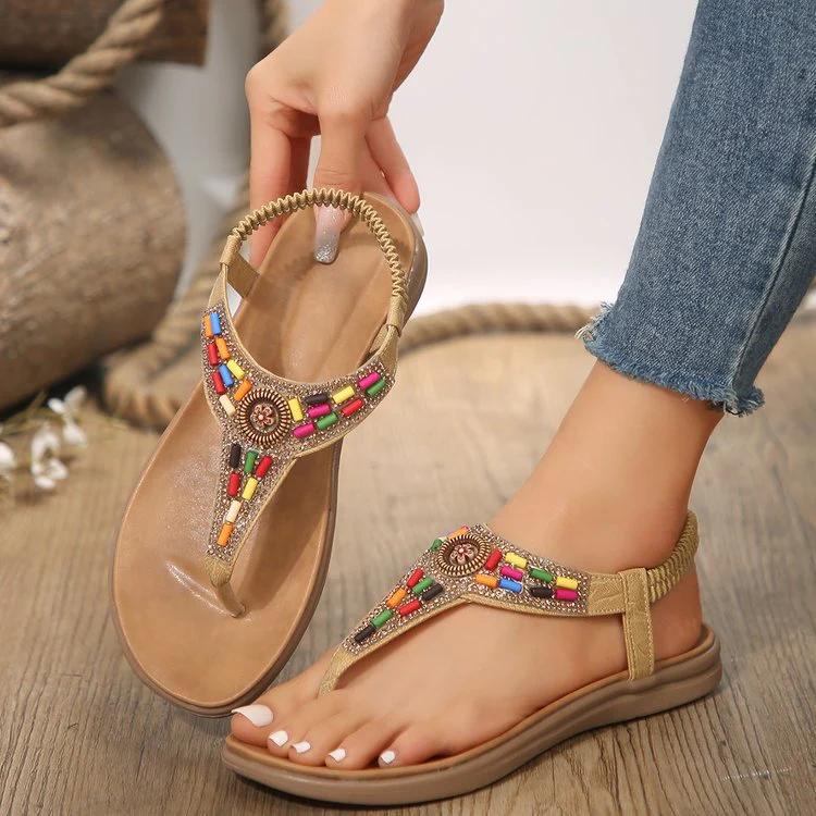 Damen Zehentrenner-Sandalen mit Buntem Schmuckdetail und Bequemer Fußbettgestaltung Heidi-Mode - Image 6
