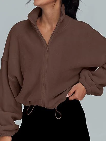 Damen Zip-Hoodie mit hohem Kragen und kontrastierenden Ärmeln Heidi-Mode - Image 3
