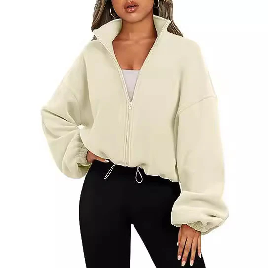 Damen Zip-Hoodie mit hohem Kragen und kontrastierenden Ärmeln Heidi-Mode - Image 5