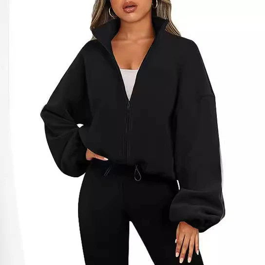 Damen Zip-Hoodie mit hohem Kragen und kontrastierenden Ärmeln Heidi-Mode - Image 6