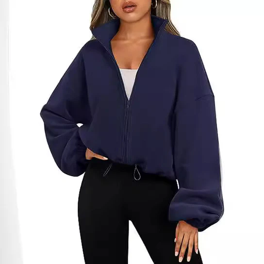Damen Zip-Hoodie mit hohem Kragen und kontrastierenden Ärmeln Heidi-Mode - Image 7