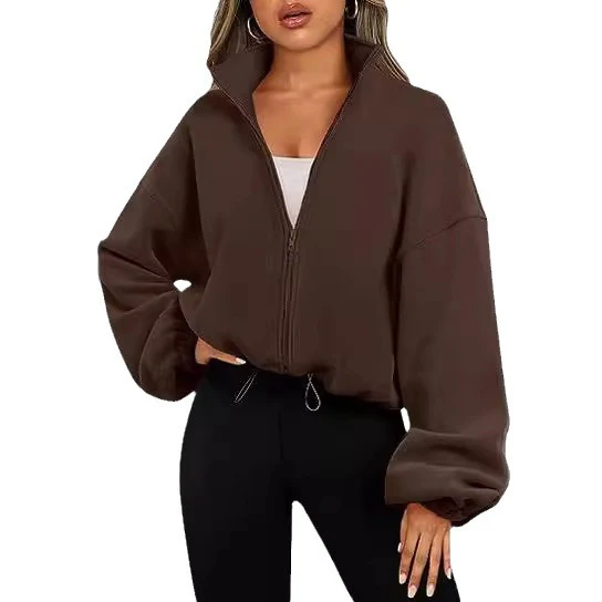 Damen Zip-Hoodie mit hohem Kragen und kontrastierenden Ärmeln Heidi-Mode - Image 8