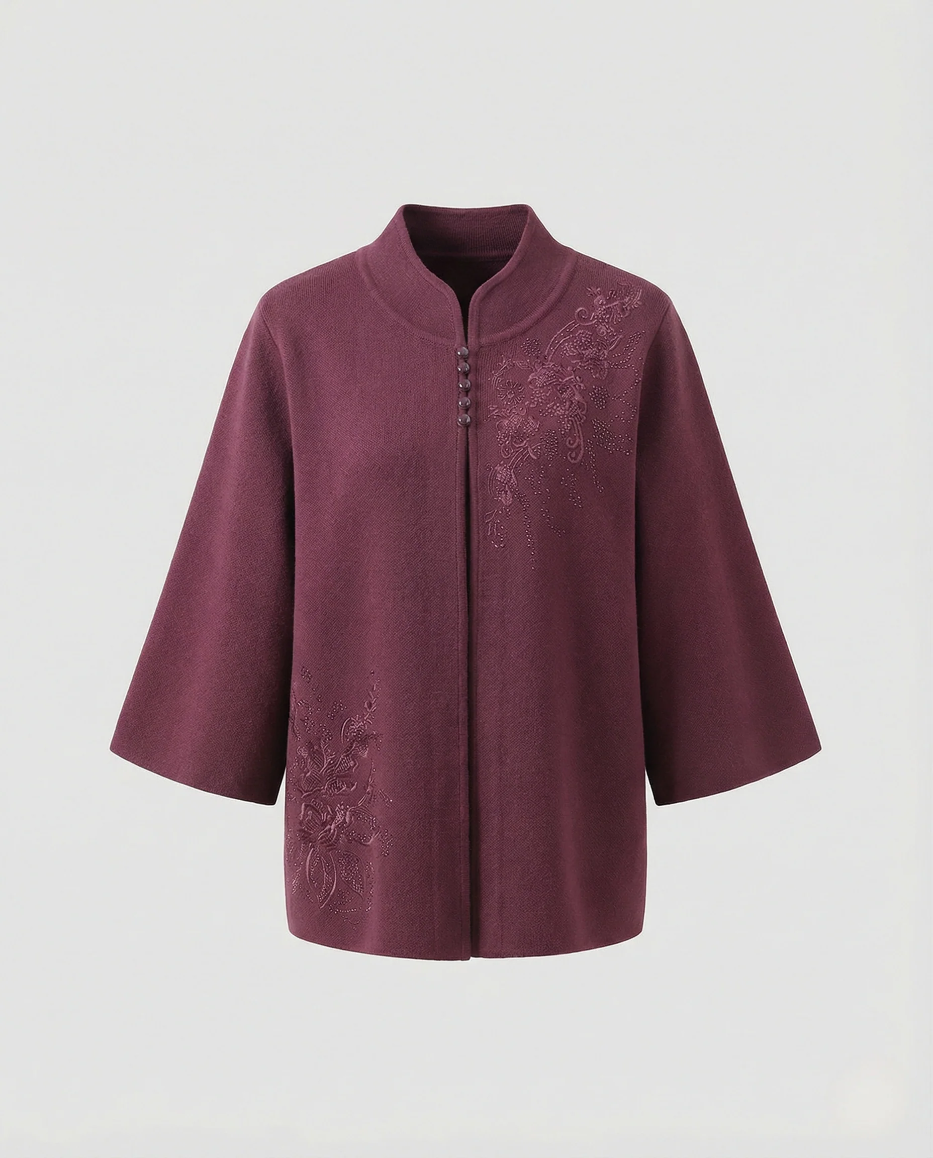 Zweilagige Cape-Strickjacke mit Stehkragen Umschlagärmeln und filigraner Blumenstickerei Heidi Mode - Image 5