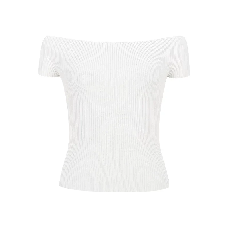 Ein-Schulter Strickoberteil Kurzarm Damen Sommer Top Dopamine Style - Image 10
