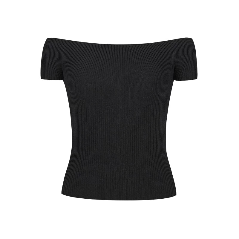 Ein-Schulter Strickoberteil Kurzarm Damen Sommer Top Dopamine Style - Image 6