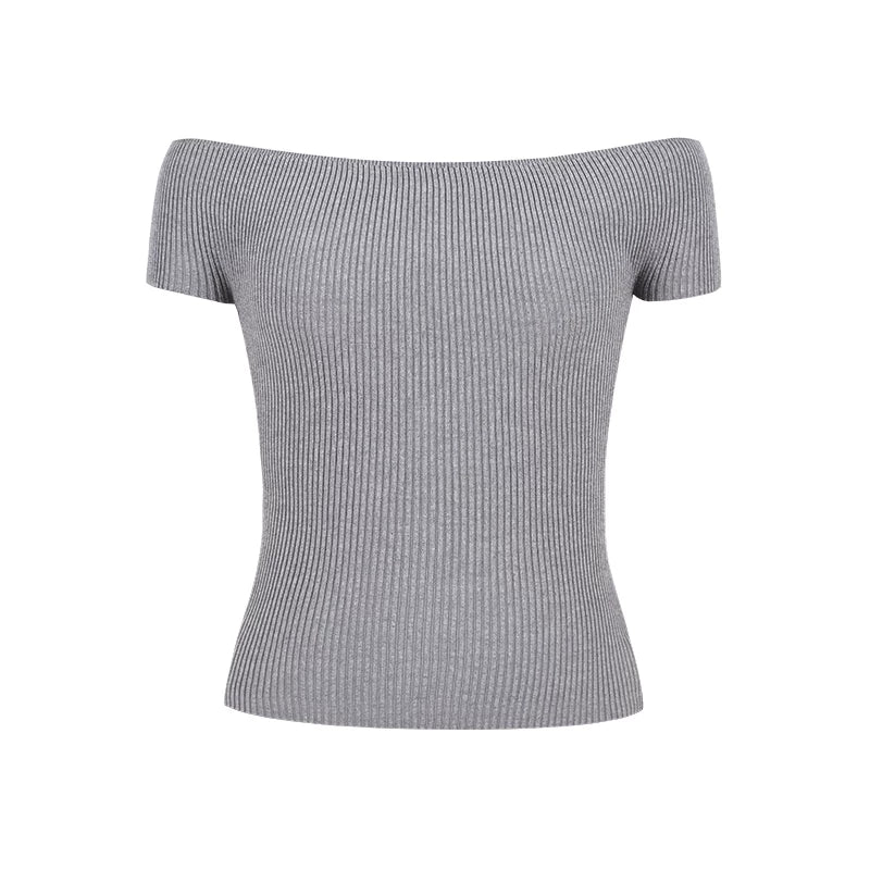 Ein-Schulter Strickoberteil Kurzarm Damen Sommer Top Dopamine Style - Image 7