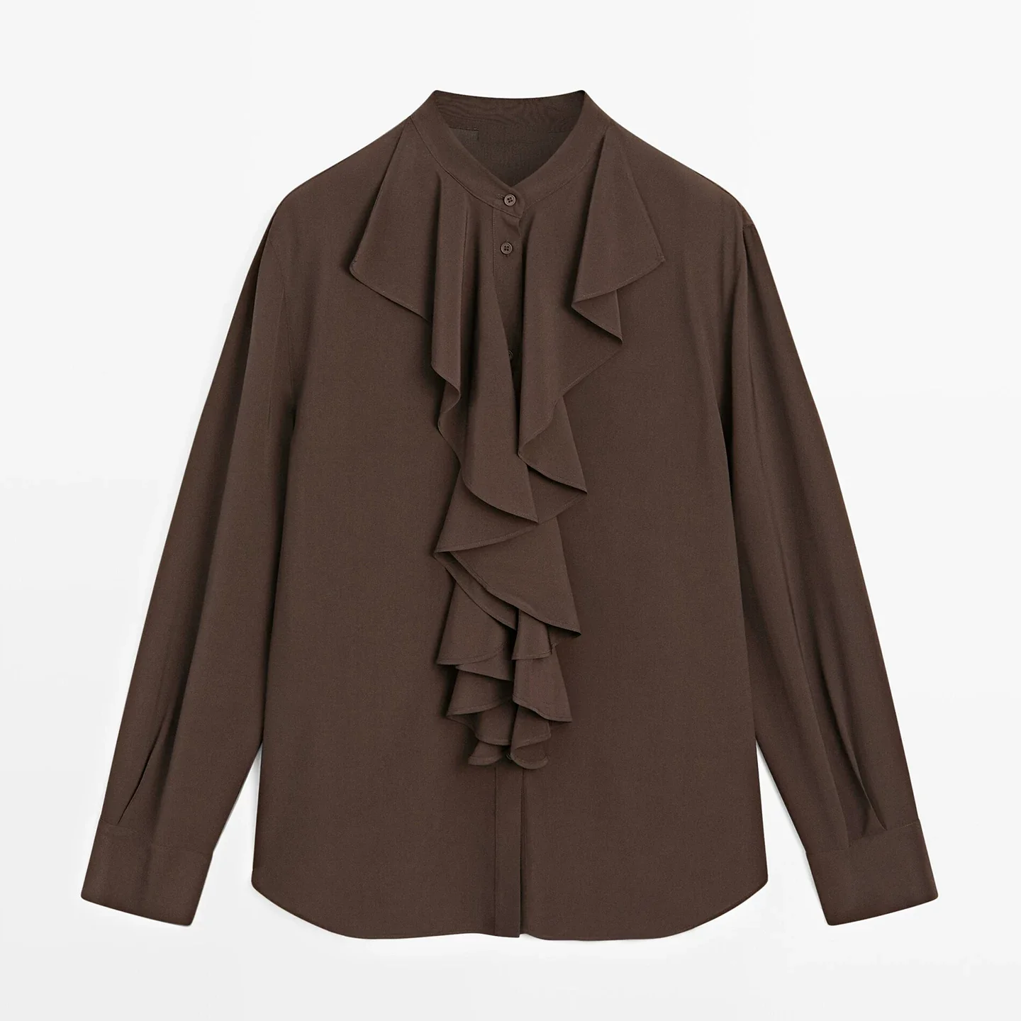 Elegante Damen Bluse mit Rüschenkragen Französischer Stil Braun Langarm - Image 4