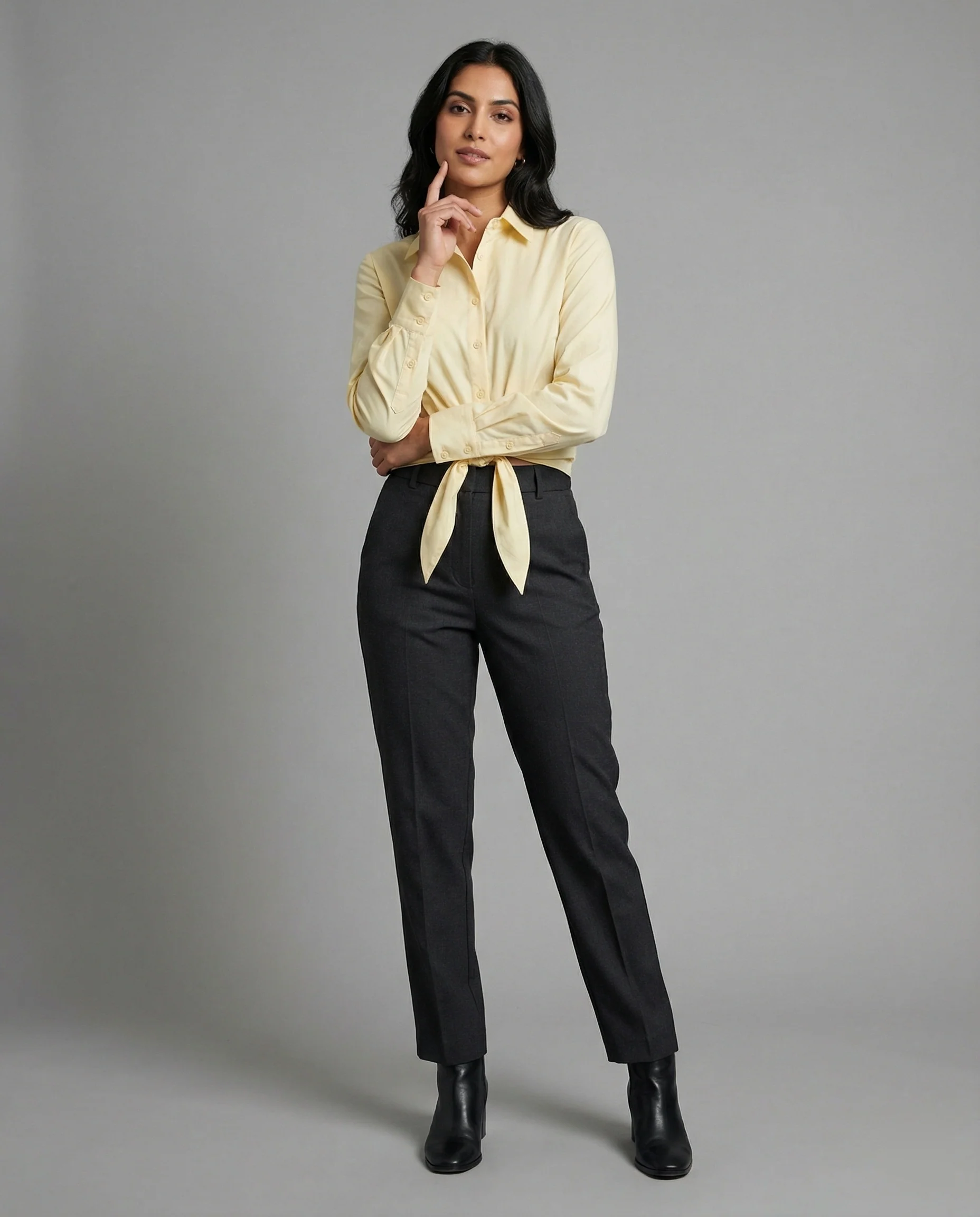 Elegante französische Kurzarmbluse mit Taillengürtel Gelb für Damen - Image 3