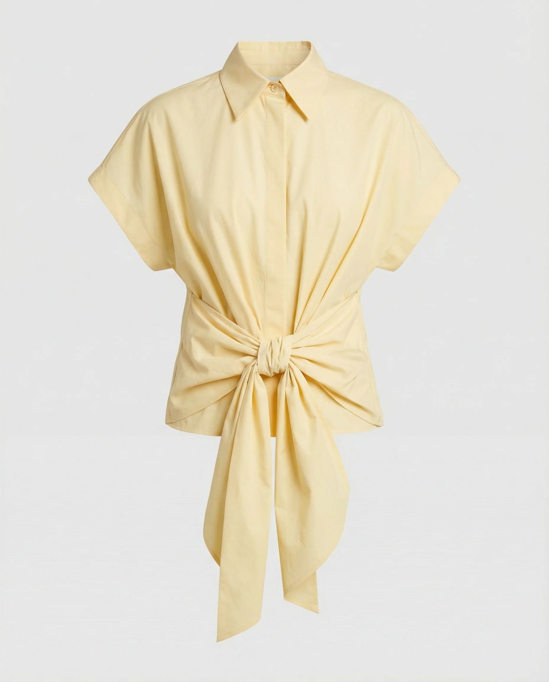 Elegante französische Kurzarmbluse mit Taillengürtel Gelb für Damen - Image 4