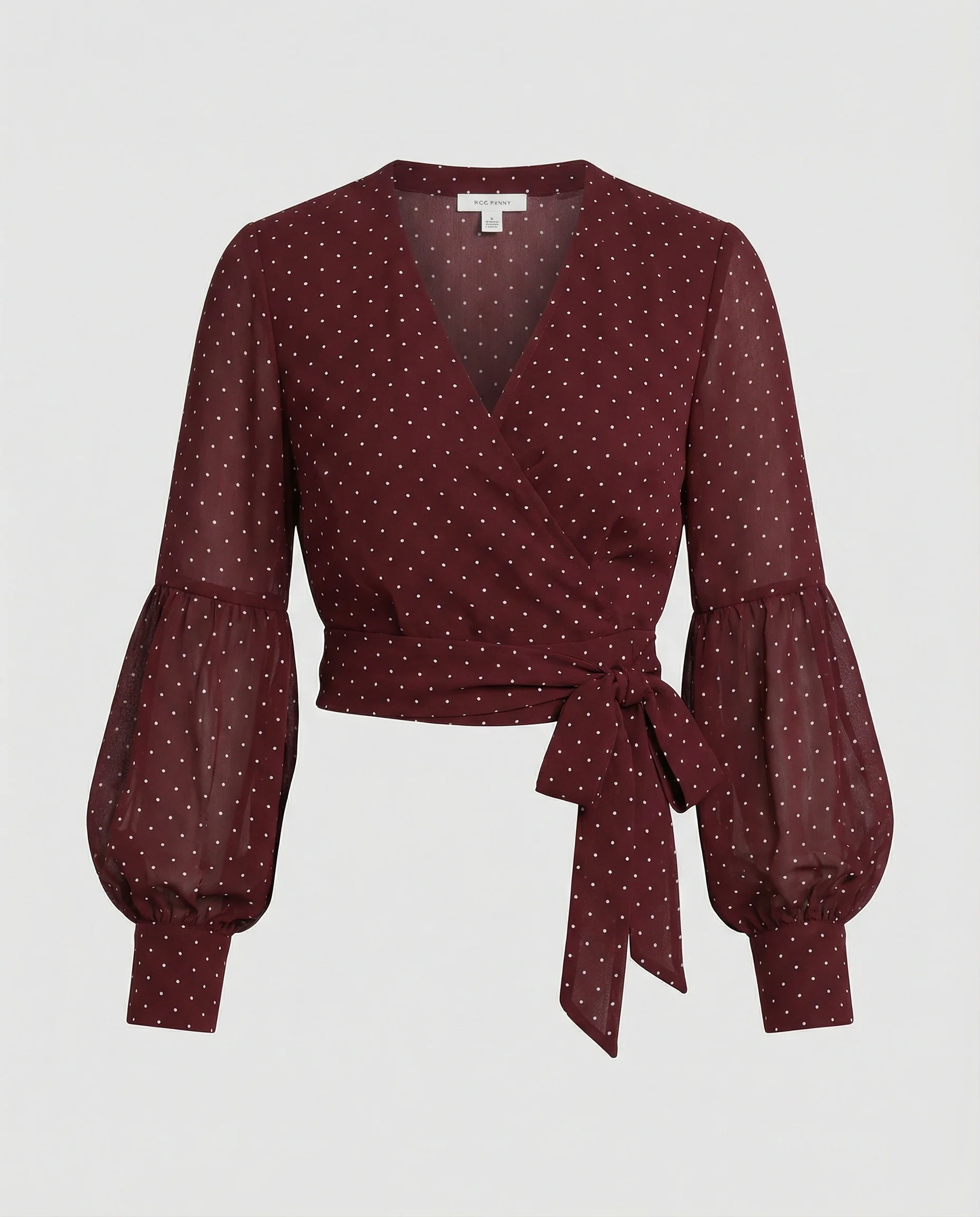 Elegante weinrote Damen Bluse mit Polka Dots und V-Ausschnitt - Image 5