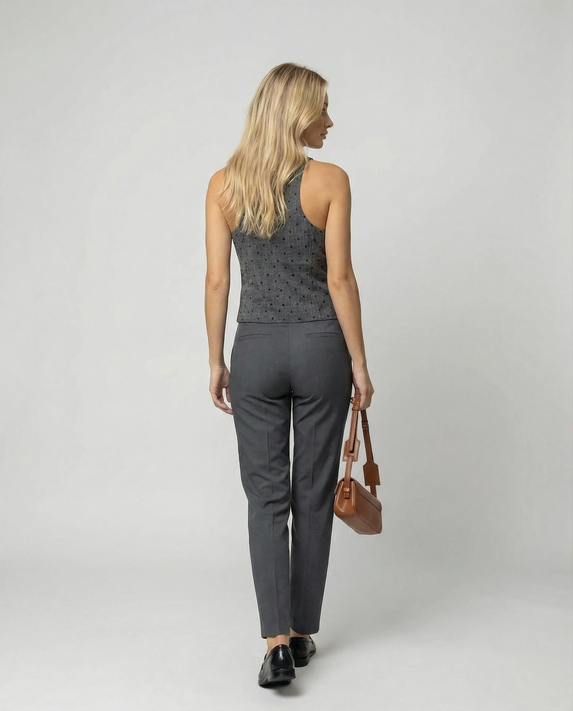 Elegante Weste Tailliert Grau Punktmuster Intellektueller Look Slim Fit Top - Image 4