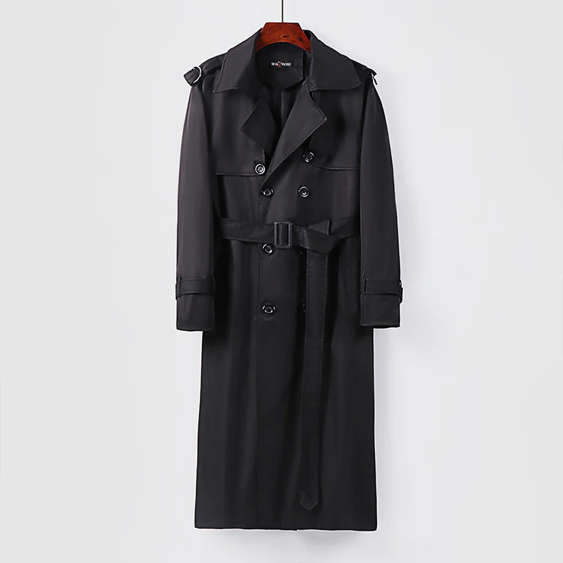 Eleganter Herren Trenchcoat Khaki Zweireiher Britischer Stil Langer Herbstmantel - Image 2