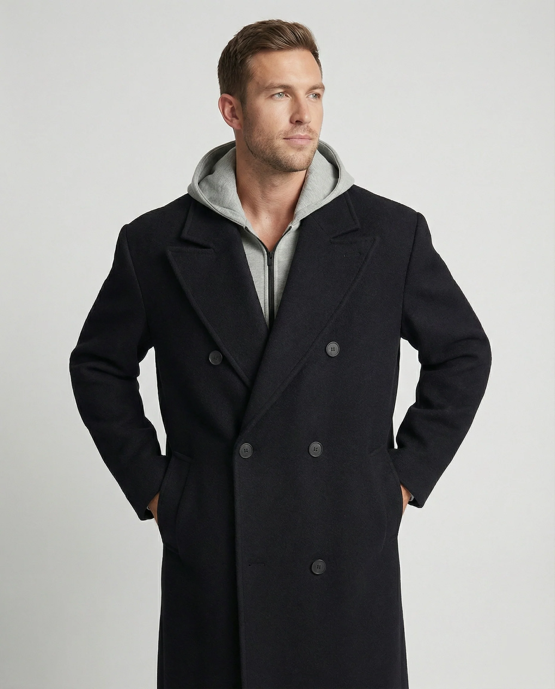 Eleganter Herren Wollmantel Mittellang mit Schulterpolstern Vibe Style Trenchcoat - Image 3