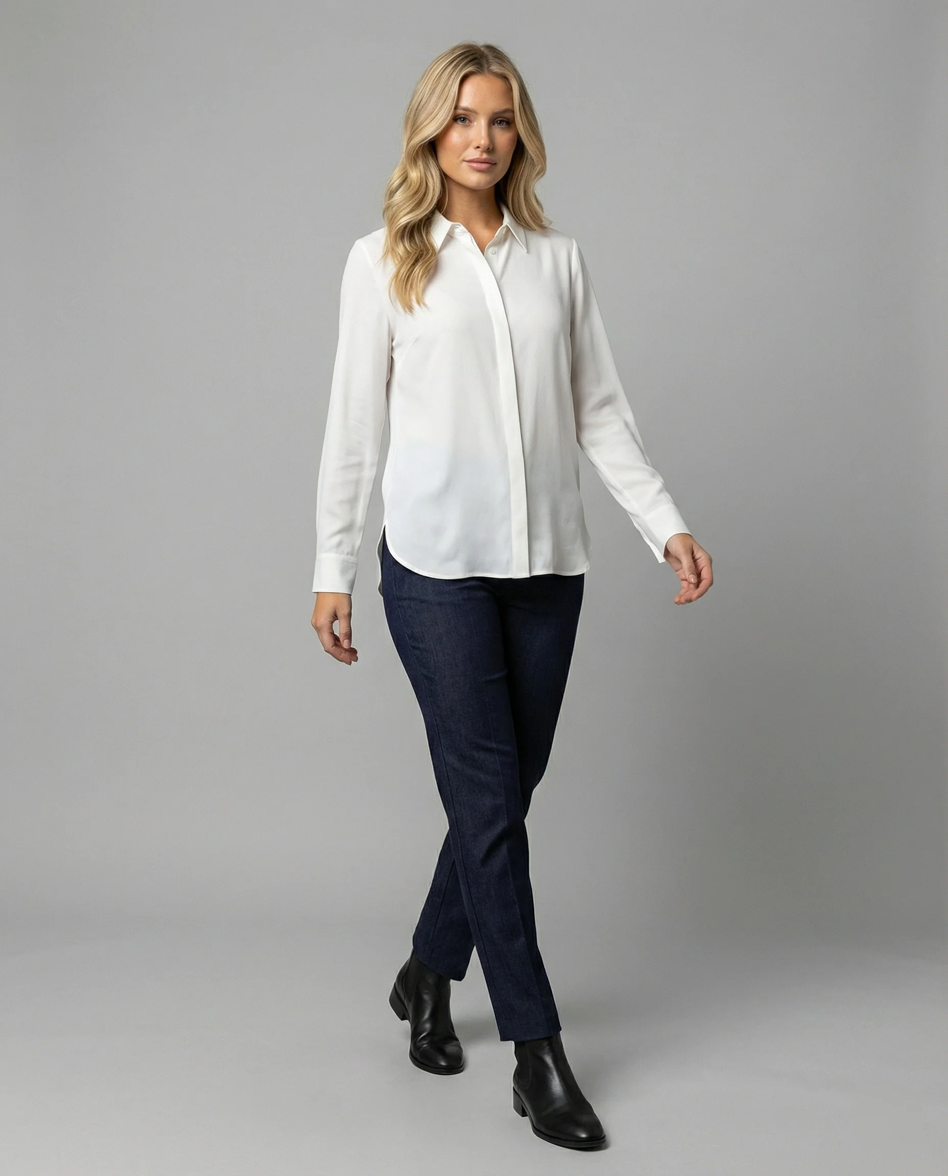 Elegantes minimalistisches Damenhemd mit Polokragen aus weichem Baumwollmix - Image 3