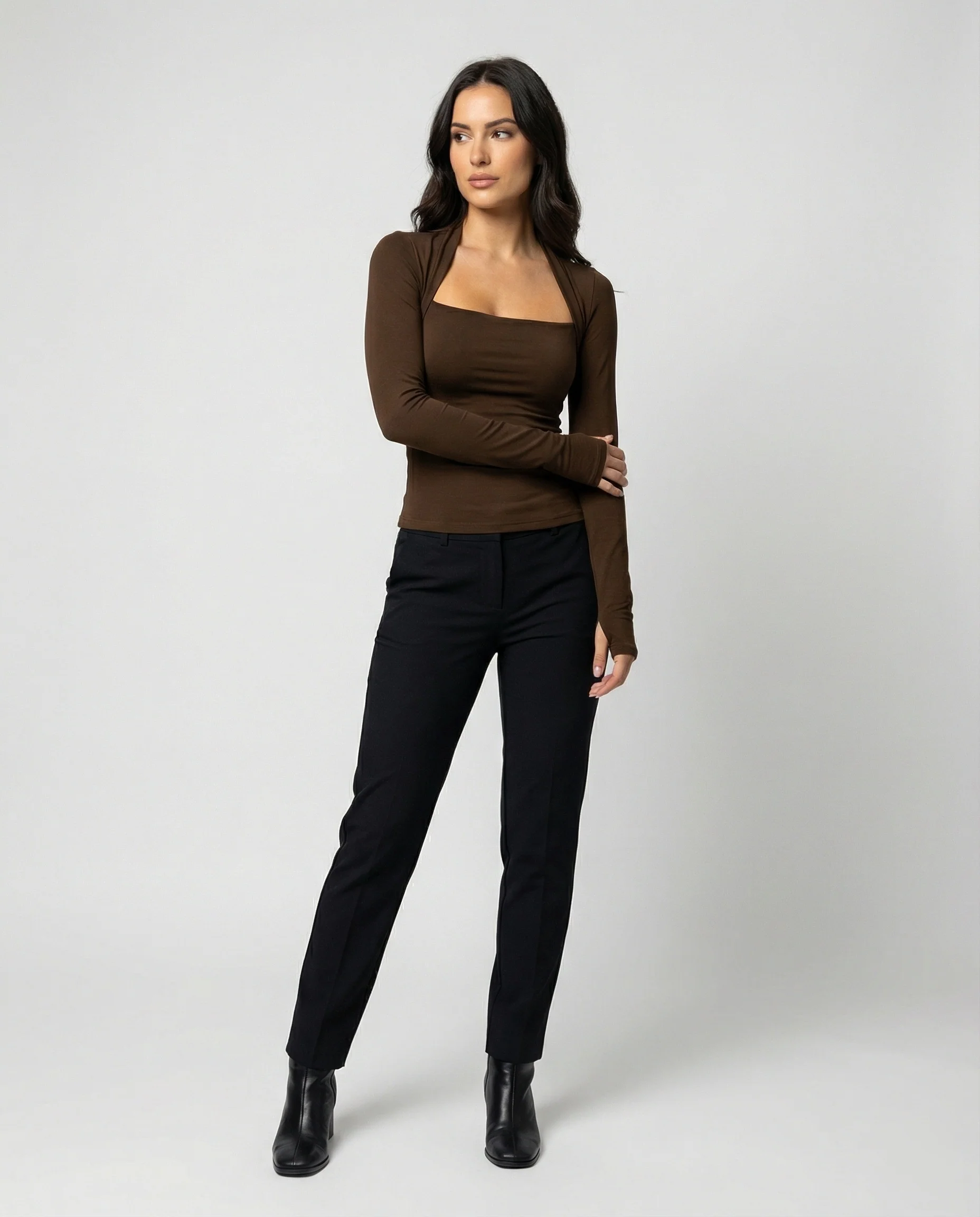 Enganliegendes Damen Langarmshirt Schwarz Herbst Slim Fit T-Shirt Oberteil - Image 3