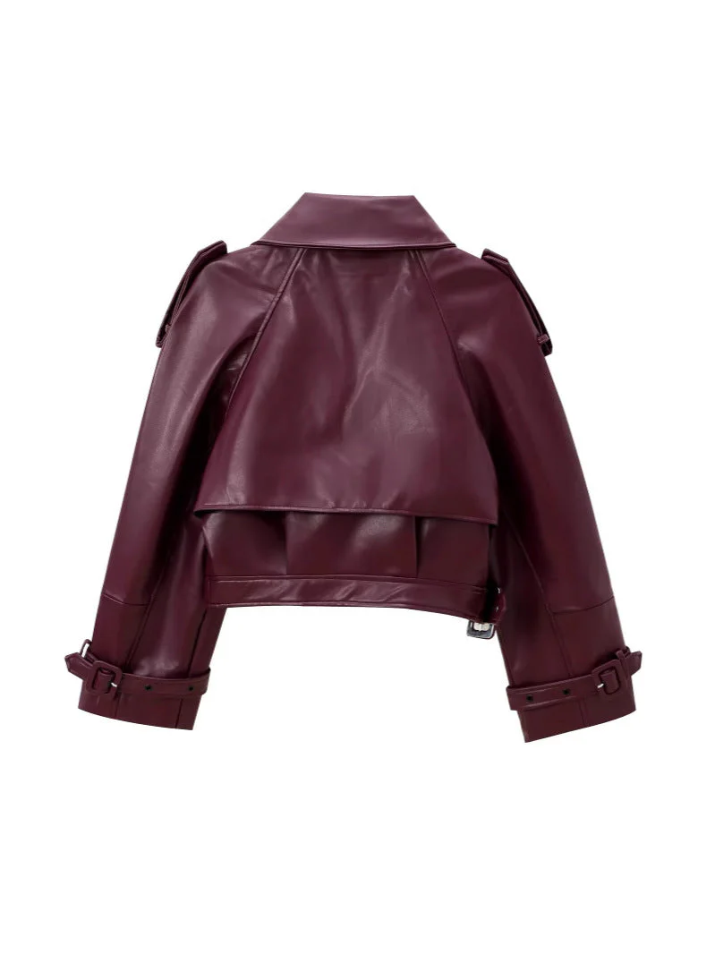 Damen Cropped Leder Motorradjacke mit Asymmetrischem Revers Heidi-Mode - Image 3
