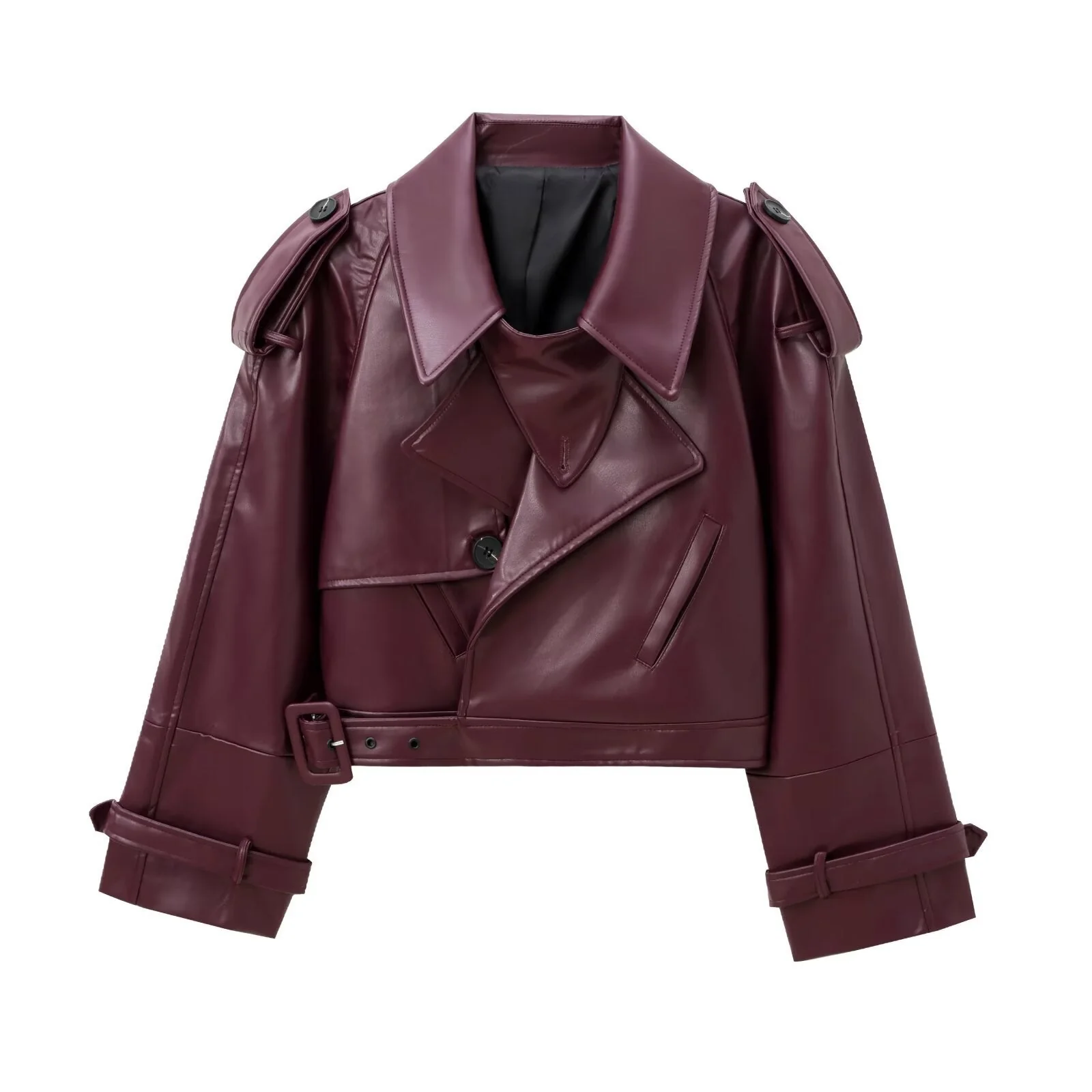 Damen Cropped Leder Motorradjacke mit Asymmetrischem Revers Heidi-Mode - Image 7