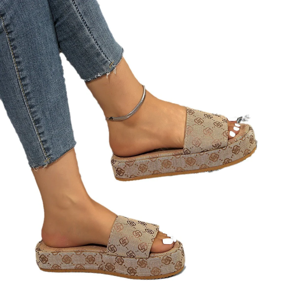 Damen Plattform Rutsch Sandalen mit Stilvollem Grafikdruck Heidi-Mode - Image 5