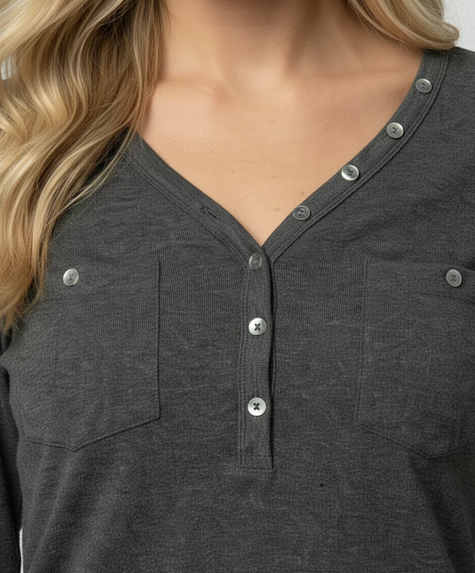 Figurbetontes Damen Langarmshirt mit V-Ausschnitt für Herbst und Frühling - Image 2