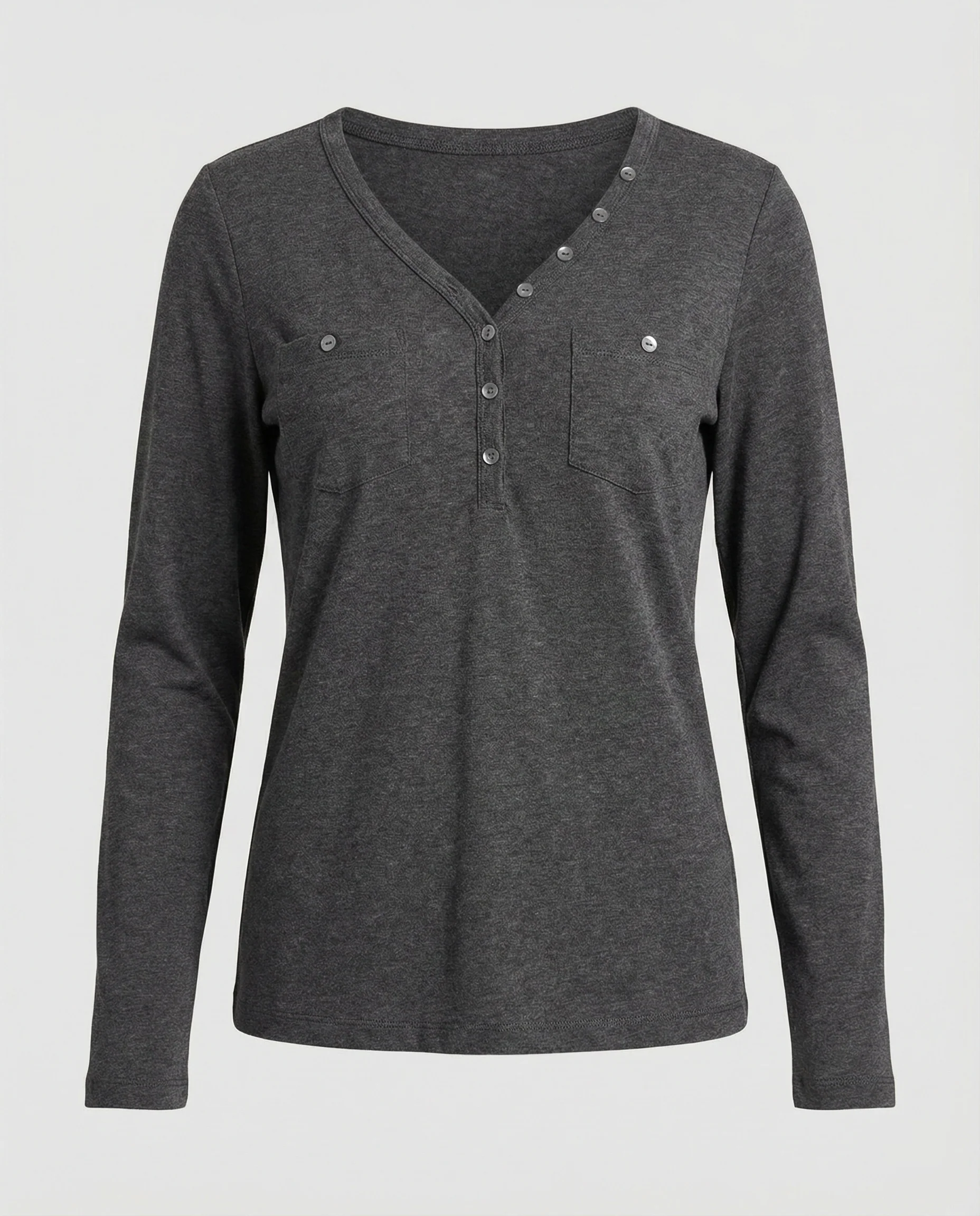 Figurbetontes Damen Langarmshirt mit V-Ausschnitt für Herbst und Frühling - Image 5