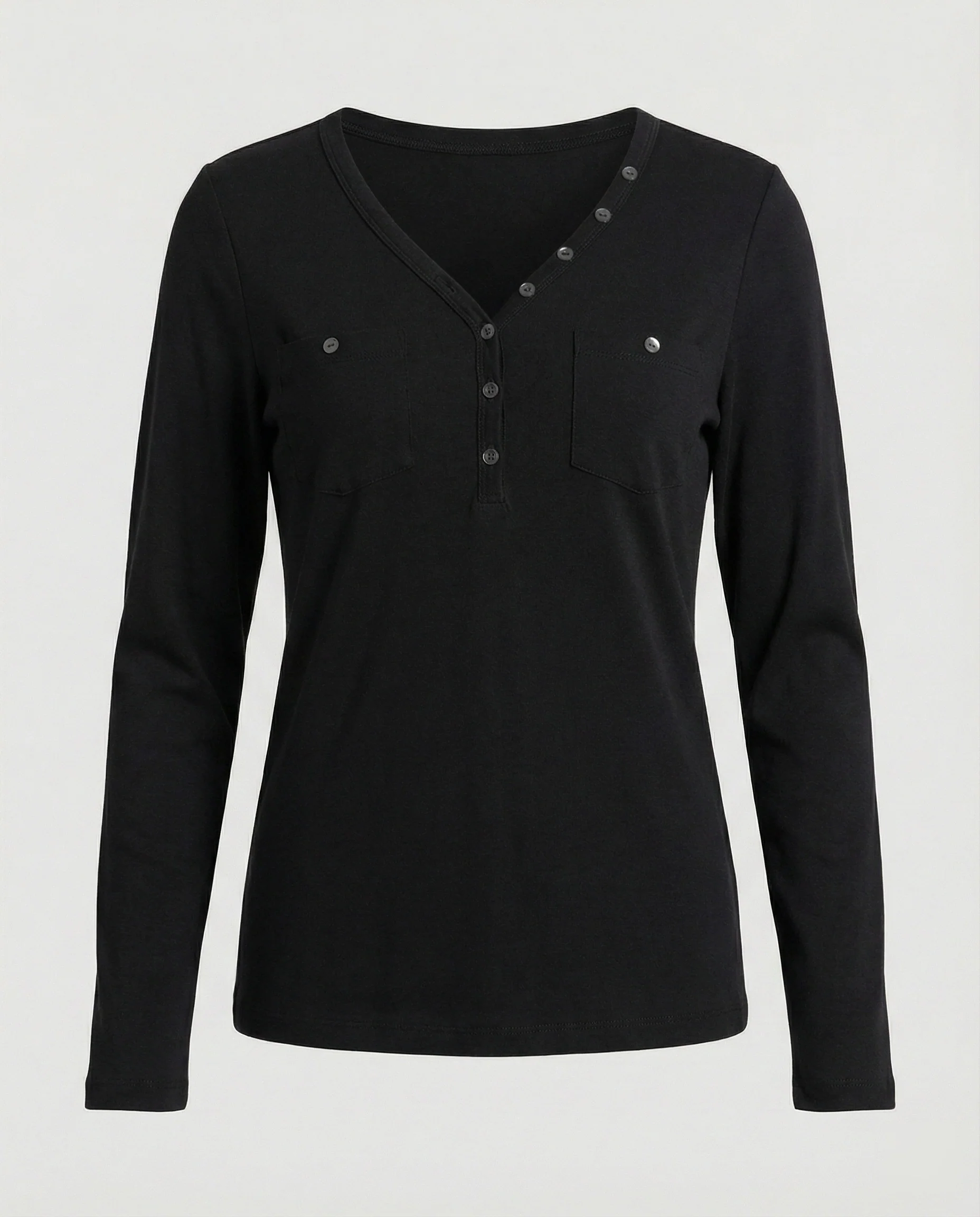Figurbetontes Damen Langarmshirt mit V-Ausschnitt für Herbst und Frühling - Image 7