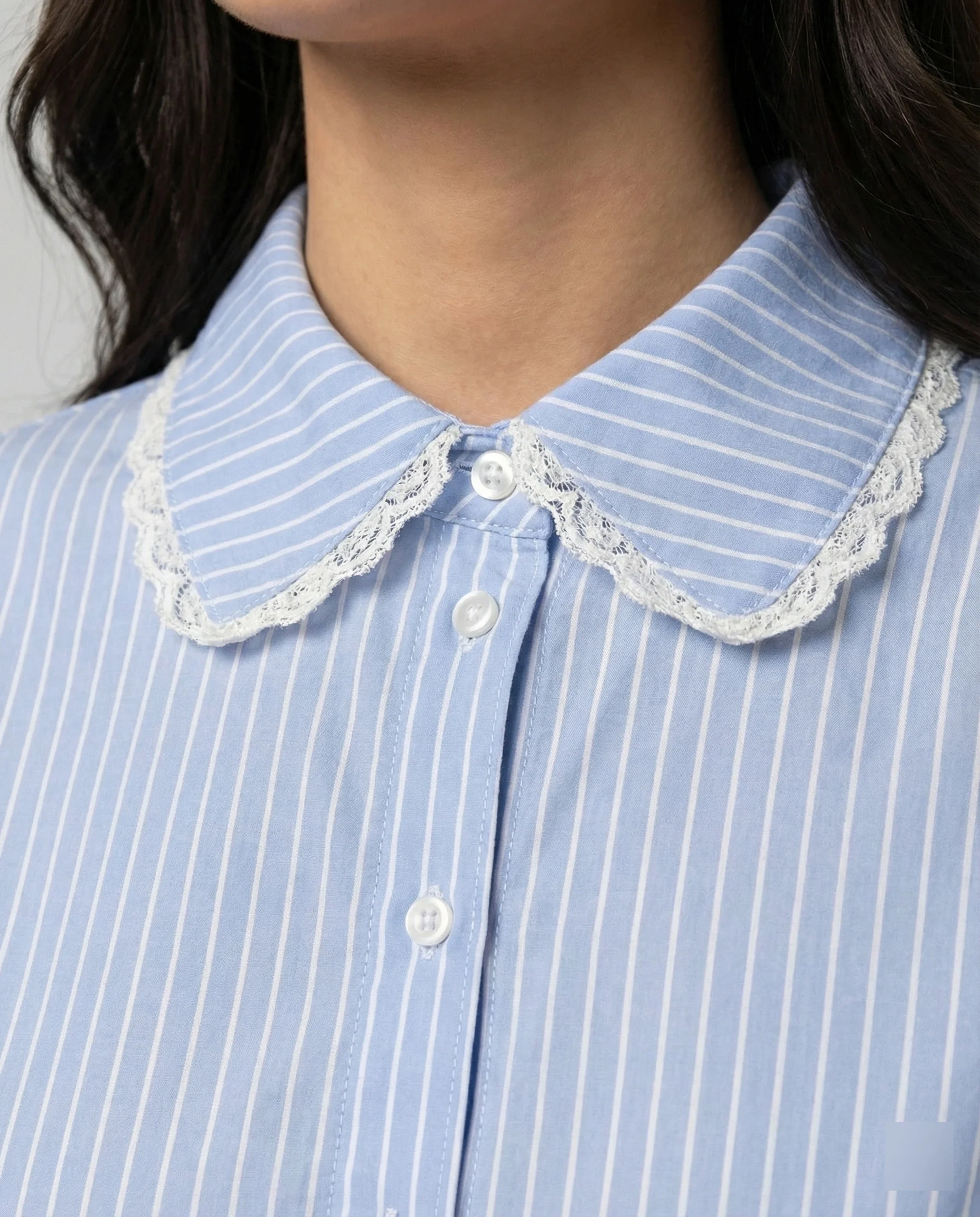Französische Chic Bluse mit Blumenstickerei Spitze Gestreift Herbst Jacke - Image 2