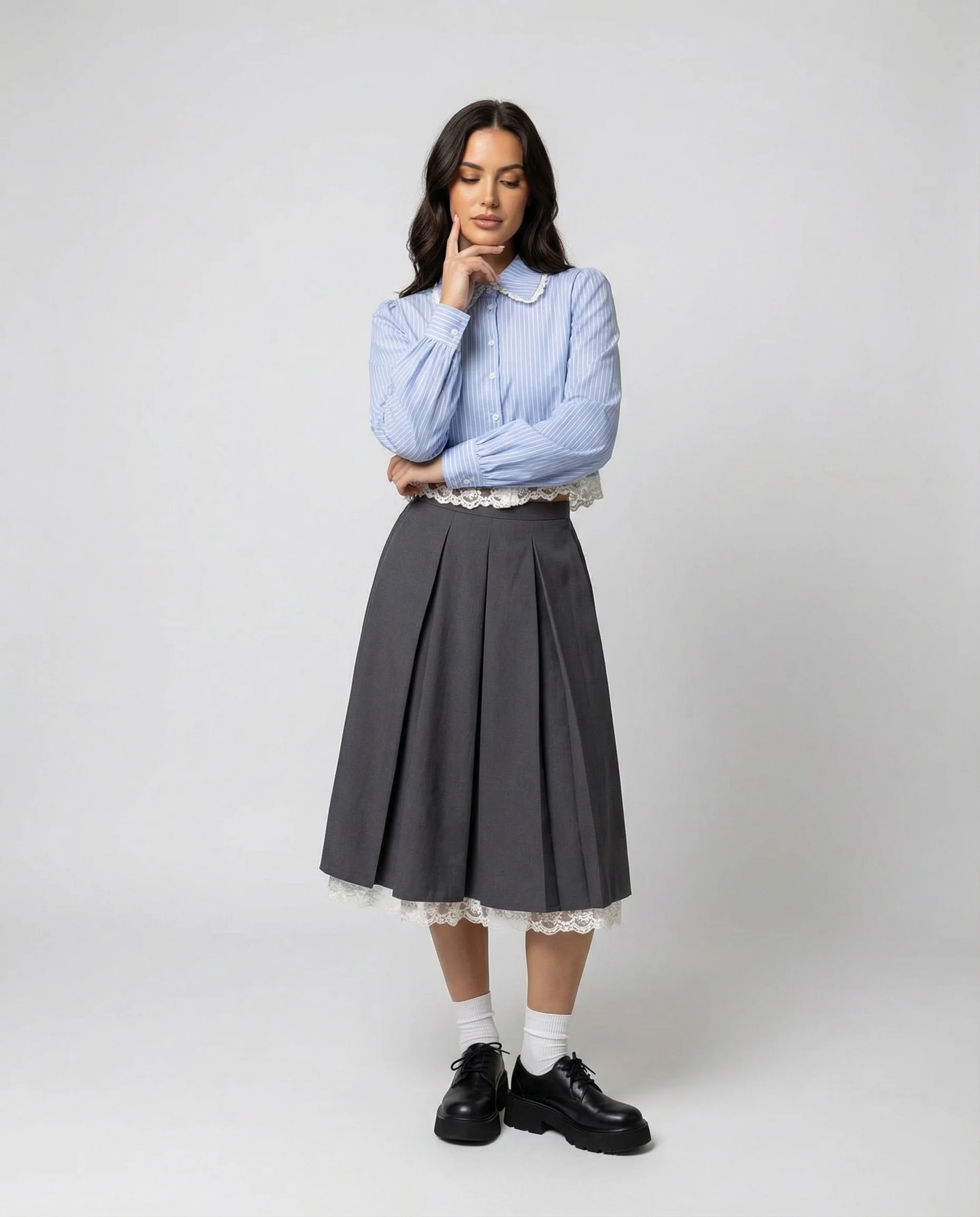 Französische Chic Bluse mit Blumenstickerei Spitze Gestreift Herbst Jacke - Image 3