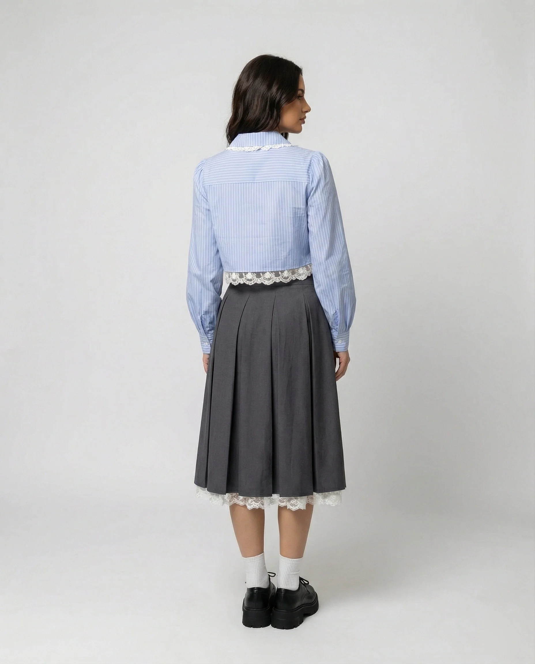 Französische Chic Bluse mit Blumenstickerei Spitze Gestreift Herbst Jacke - Image 4