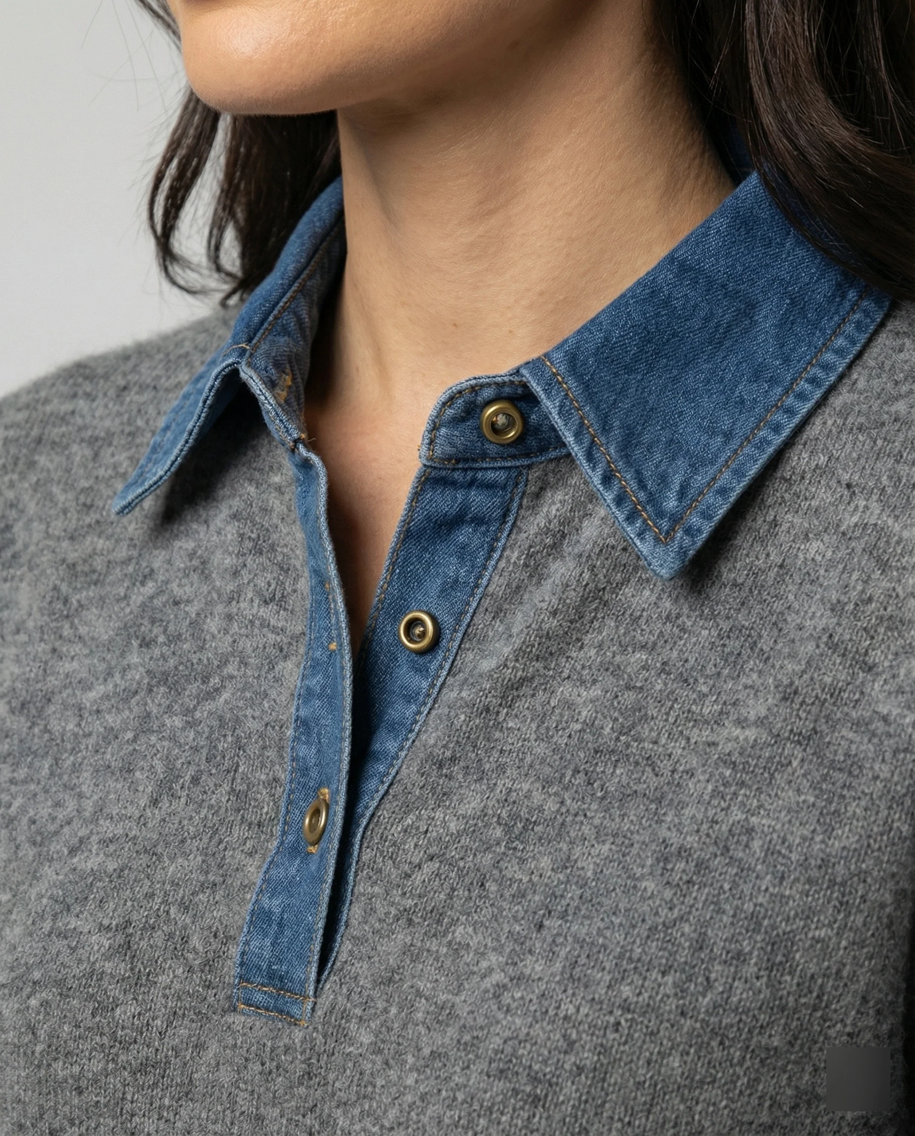 Französisches Denim Patchwork Oberteil für Damen im schicken Lagen-Look - Image 2