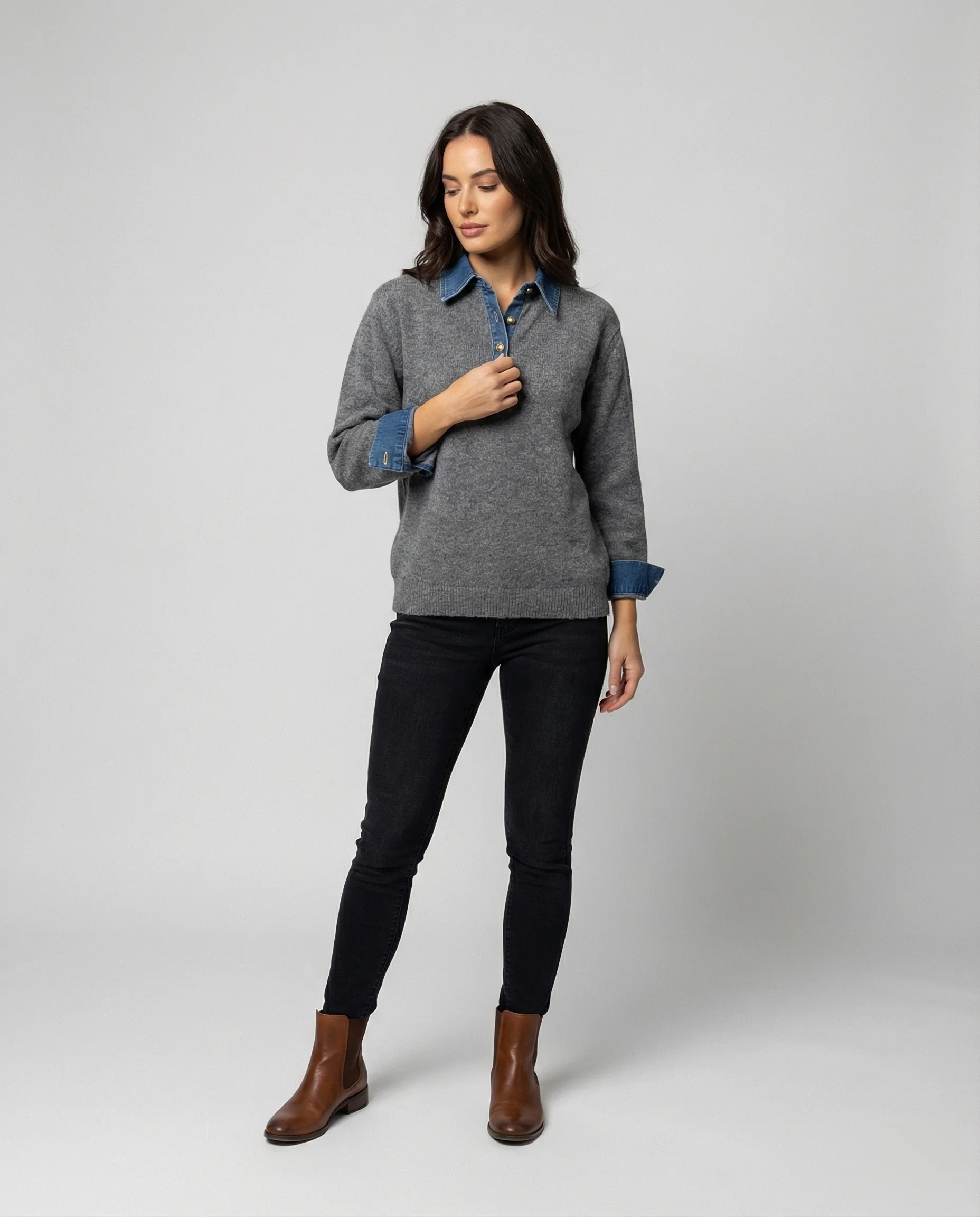 Französisches Denim Patchwork Oberteil für Damen im schicken Lagen-Look - Image 3