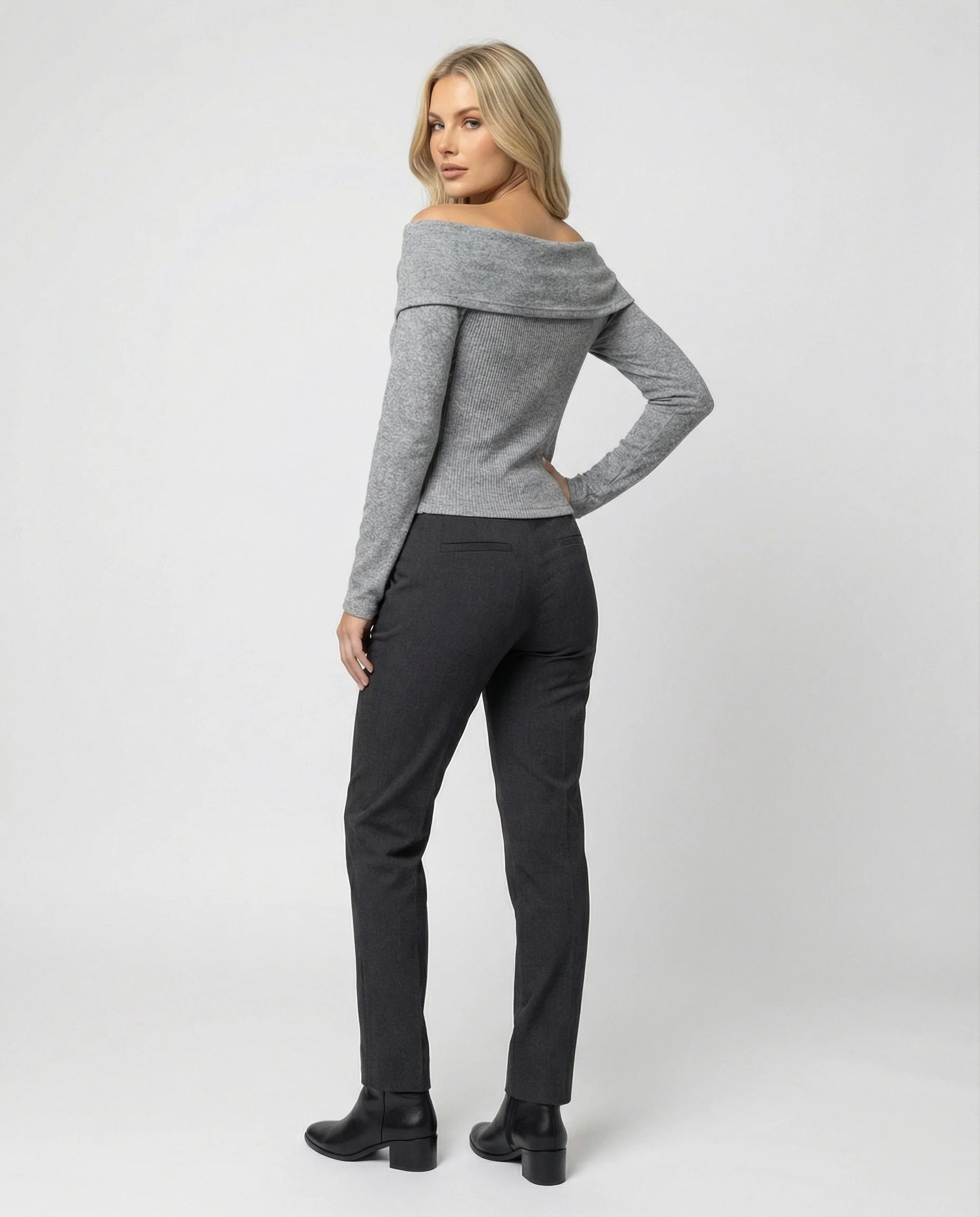 Französisches V-Ausschnitt Langarmshirt Damen Slim Fit Stretch Oberteil - Image 4