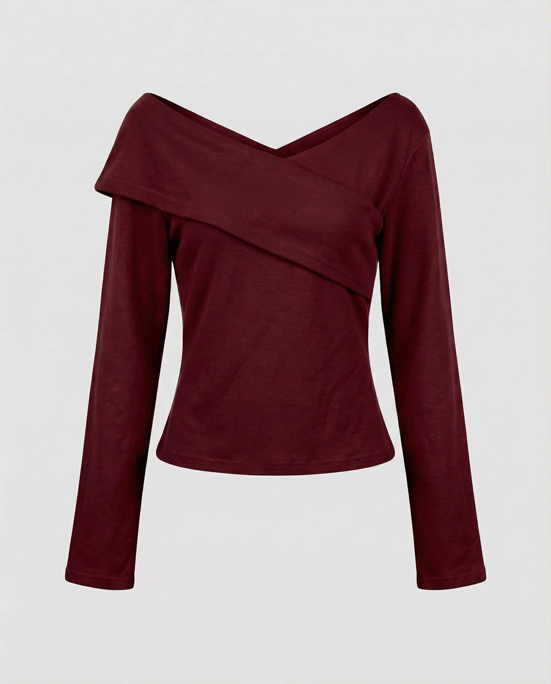 Französisches V-Ausschnitt Langarmshirt Damen Slim Fit Stretch Oberteil - Image 7