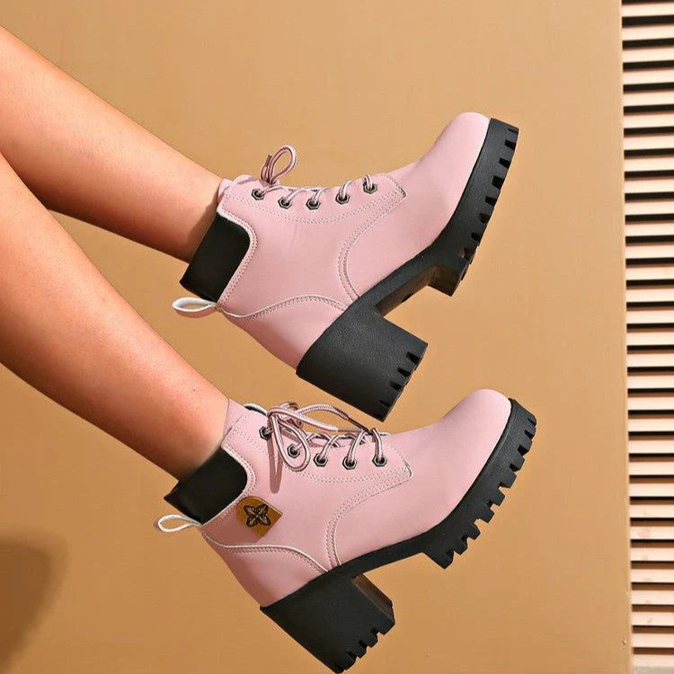 Damen Chunky Heel Combat Boots mit Robuster Sohle und Stilvollem Schnürung Heidi-Mode - Image 2
