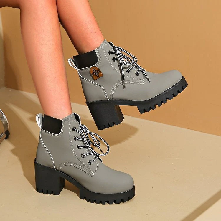 Damen Chunky Heel Combat Boots mit Robuster Sohle und Stilvollem Schnürung Heidi-Mode - Image 4