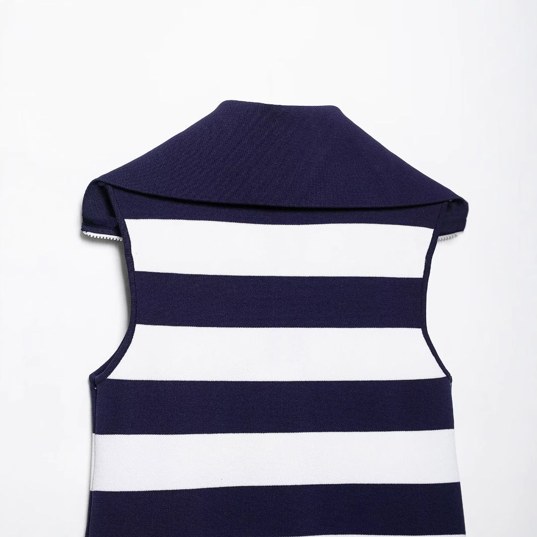 Damen Gestreiftes Ärmelloses Polokleid mit Hohem Kragen Heidi-Mode - Image 3
