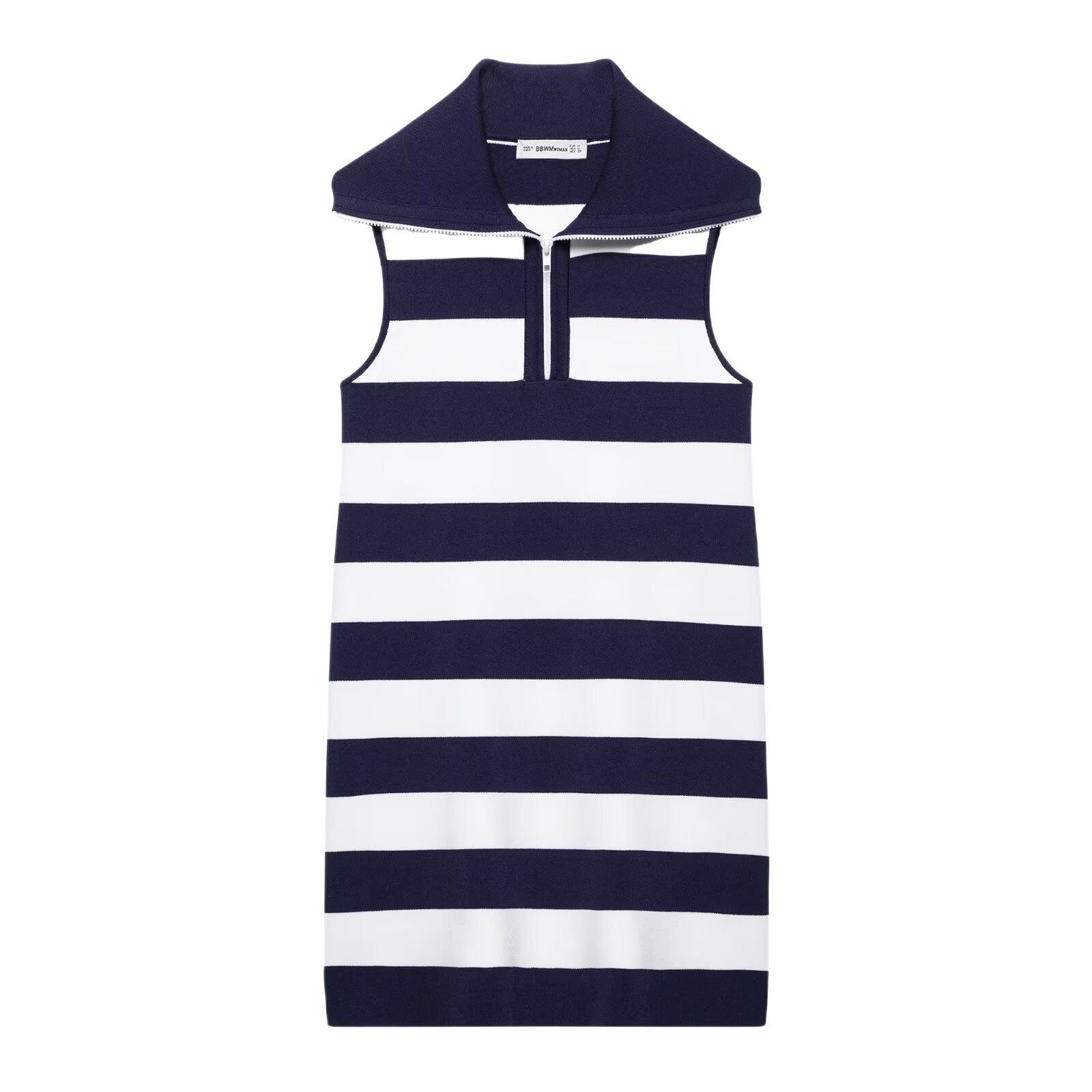 Damen Gestreiftes Ärmelloses Polokleid mit Hohem Kragen Heidi-Mode - Image 5