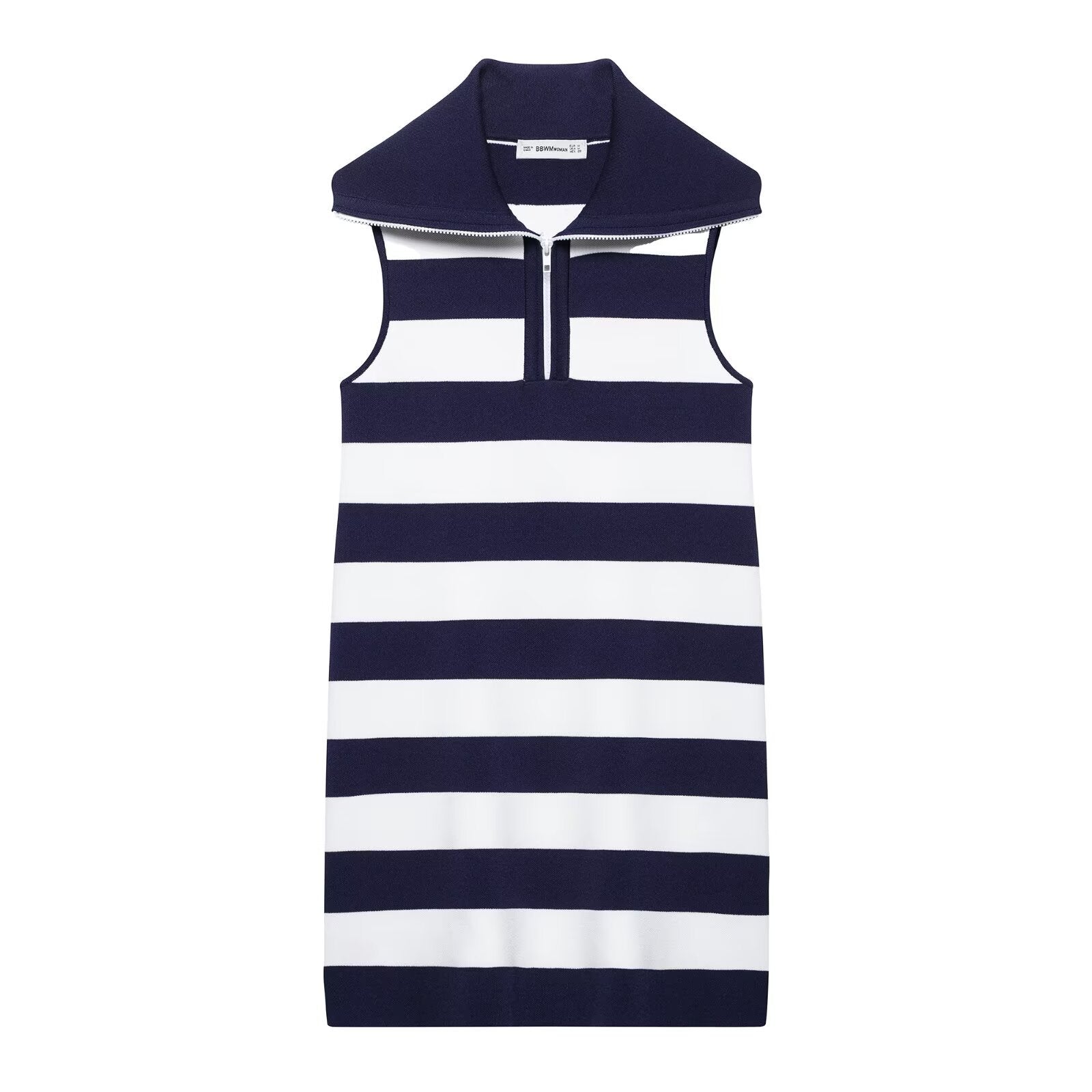 Damen Gestreiftes Ärmelloses Polokleid mit Hohem Kragen Heidi-Mode - Image 6