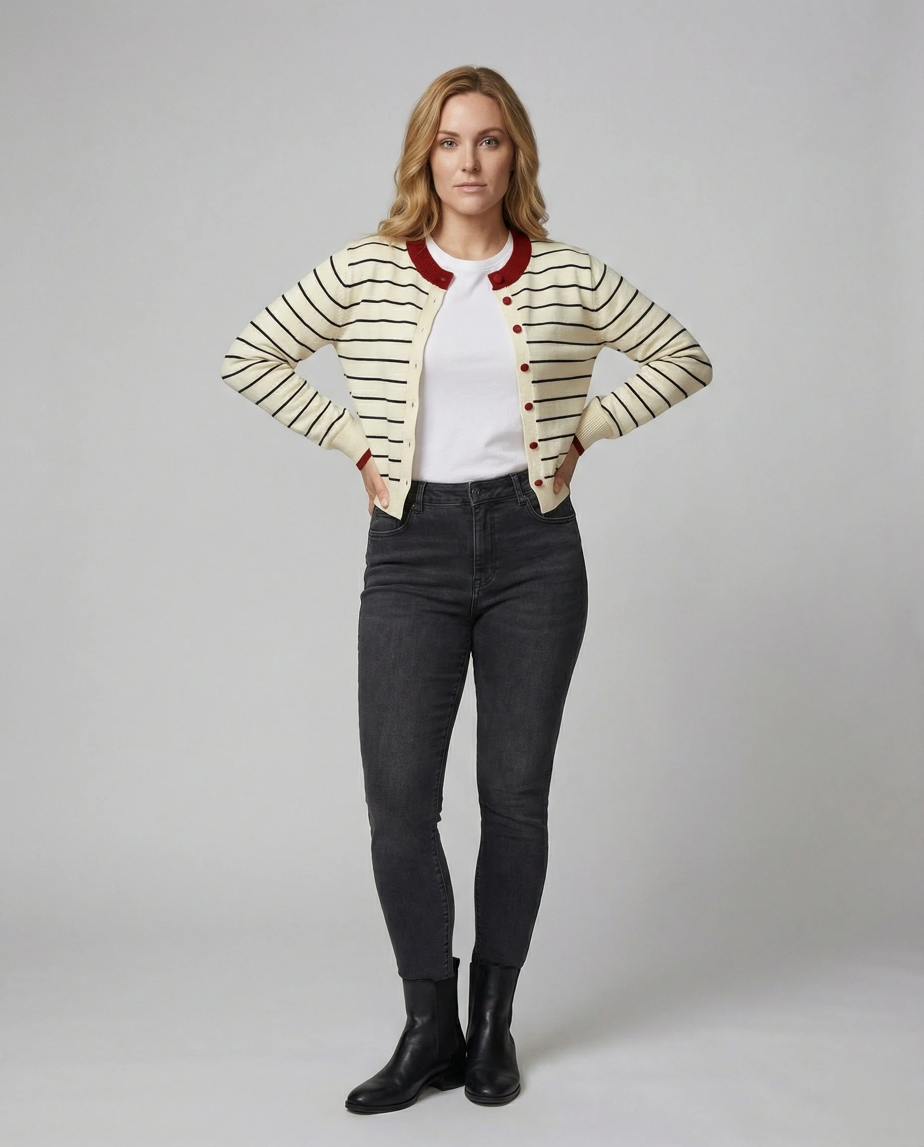 Gestreifte Strickjacke Damen Herbst Loose Fit Weicher Cardigan - Image 3